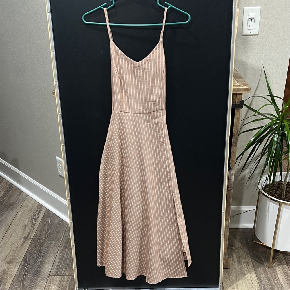 Chic Striped Midi Dress in Tan